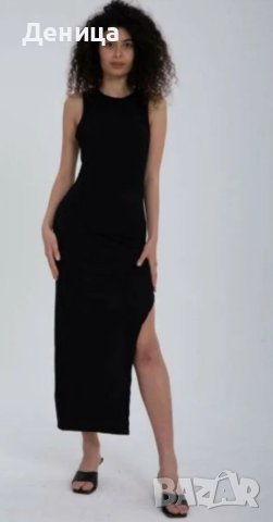 Дълга черна рокля с цепка , снимка 1 - Рокли - 41473096