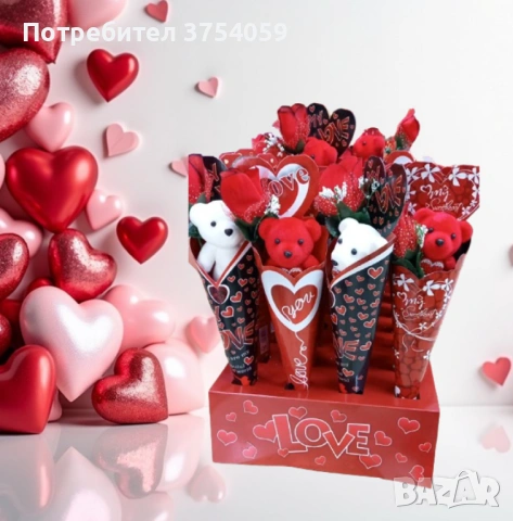 Романтичен букет с плюшено мече и роза, снимка 4 - Романтични подаръци - 53084360