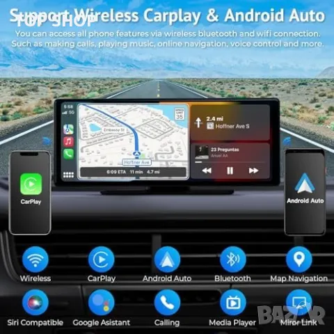 Нов HD Тъчскрийн Авто Дисплей - CarPlay, Android, Bluetooth, GPS за кола автомобил, снимка 2 - Друга електроника - 49203361