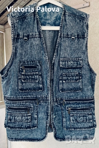 Функционален дънков елек с 6 джоба