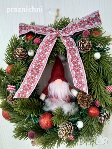 Коледен венец ръчна изработка, снимка 2 - Декорация за дома - 52420238