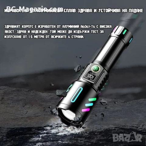 Далекобоен лазерен LED фенер прожектор мощен USB зареждане за лов риболов къмпинг туризъм работа, снимка 5 - Къмпинг осветление - 51017303