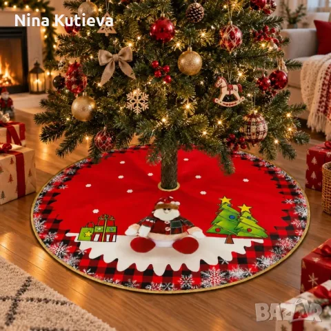 Кръгла коледна постелка за елха 80 см, снимка 5 - Декорация за дома - 56330107