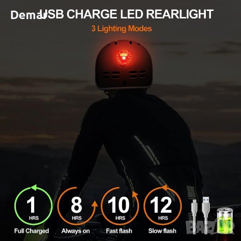 Каска за велосипед с USB акумулаторна задна светлина 56-61 см, снимка 2 - Аксесоари за велосипеди - 41590429