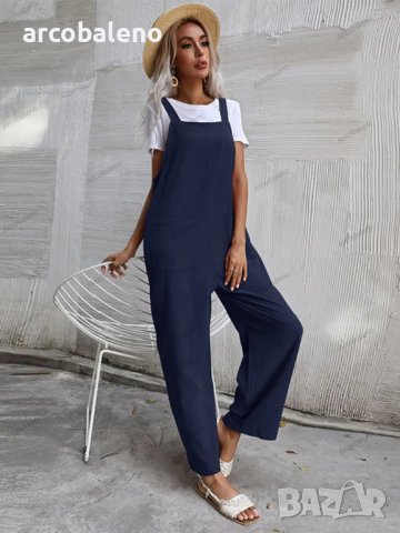 Дамски моден едноцветен гащеризон без ръкави и с тиранти, 9цвята, снимка 13 - Гащеризони - 41739942