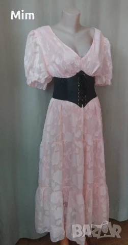 3XL Розова дълга рокля с къс ръкав , снимка 3 - Рокли - 50836929