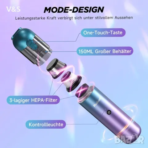  Ръчна прахосмукачка RUBOT, 8000Pa  на батерия , ръчна прахосмукачка безжична , снимка 3 - Прахосмукачки - 47872461