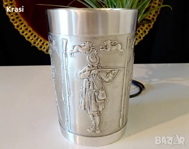 Чаша,халба от калай с уникални ловни картини. , снимка 4 - Антикварни и старинни предмети - 47644328