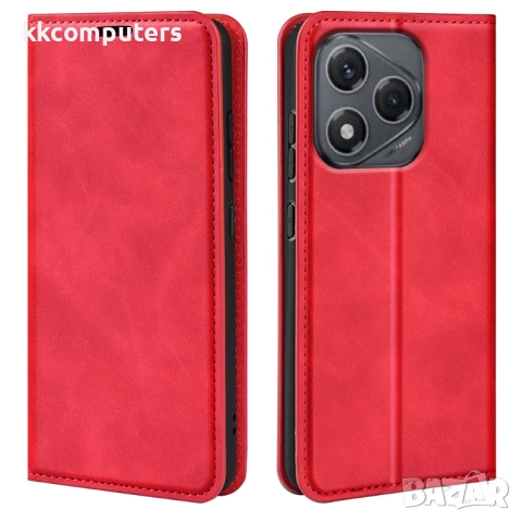 Кожен калъф-Портфейл за Honor X7d / 400 Smart- Магнитно затваряне, Държач за Карти и Стойка, вкл. Пр