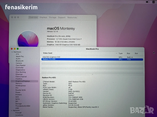 15.4' Retina Core i7 Apple MacBook Pro Late 2016 TouchBar 16GB RAM/512GB SSD/Radeon Pro 455/Бат 5ч, снимка 6 - Лаптопи за работа - 50420967