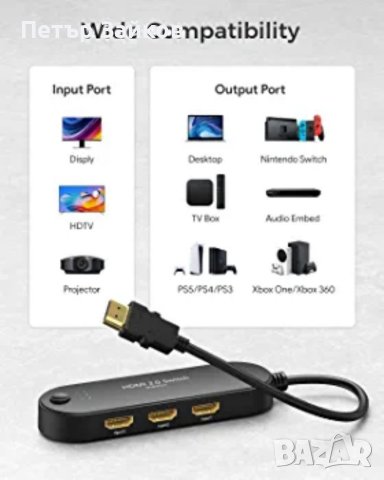 HDMI превключвател 4K@60Hz【Надграден】3 в 1 изходен HDMI сплитер, снимка 3 - Друга електроника - 40850295