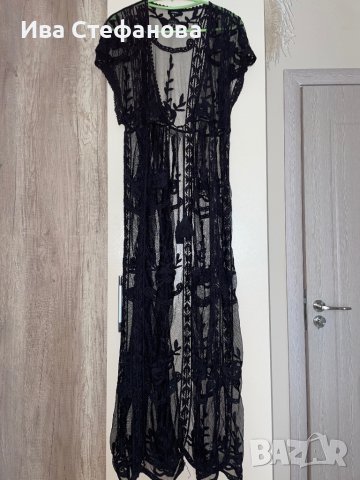 Дълга нова кафтан  черна плажна наметка дантела памук плажна дълга риза рокля за плаж плажна туника , снимка 9 - Туники - 41518928