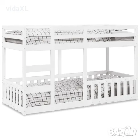 vidaXL Двуетажно легло, бяло, 90x200 см, борово дърво масив, снимка 2 - Спални и легла - 56147036