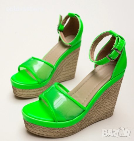 Сандали на платформа - зелен неон - 613
