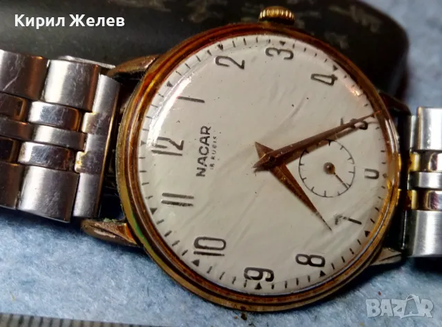 NACAR 18 RUBIS PLAQUE G10 Стар ЛУКС МОДЕЛ ШВЕЙЦАРСКИ ЧАСОВНИК с ПОЗЛАТА 10 МИКРОНА РАБОТЕЩ 214851, снимка 10 - Антикварни и старинни предмети - 48275689