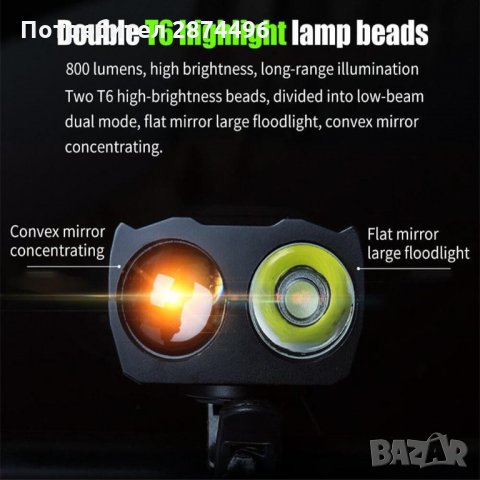 2654 Фар за велосипед с USB зареждане, 800 лумена, снимка 7 - Велосипеди - 35800827