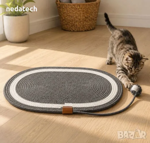 Постелка Scratcher за котки, сива, с топче за игра, 64.5x45.5 cm, снимка 2 - За котки - 56214068