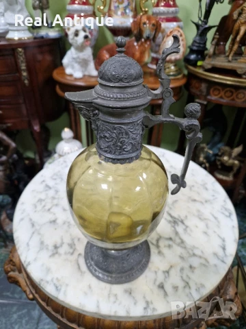 Стара рядка антикварна османска гарафа декандер метал стъкло , снимка 3 - Други ценни предмети - 51029298