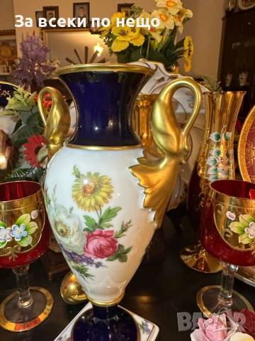 A. K. “Kaiser" Germany  "Echt Scharffeuer Kobalt" “Изящната ваза” дръжки от злато Код P1853, снимка 4 - Вази - 53278615
