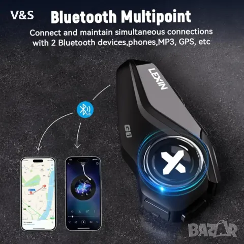 LEXIN G1 Bluetooth слушалки за мотоциклети, Bluetooth високоговорители за каска с 2 типа микрофони, , снимка 4 - Bluetooth слушалки - 48648683