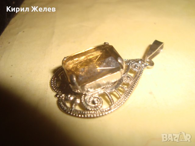 ПОСРЕБРЕН АРТ ДЕКО МЕДАЛЬОН с ГОЛЯМ ФАСЕТИРАН ЦИТРИН 21843, снимка 8 - Колиета, медальони, синджири - 33792358