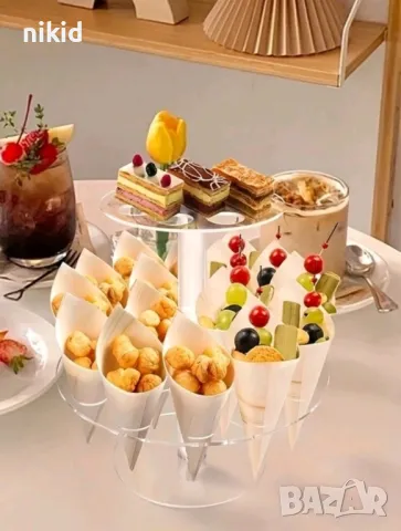 24 дупки кръгла двуетаж прозрачна Пластмасова Акрилна стойка поставка стелаж фунийки сладолед мъфини, снимка 4 - Други - 49121073