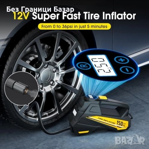 Нова помпа Автомобилен компресор 150 PSI 12V с LCD и LED светлина кола, снимка 3 - Друга електроника - 51917105
