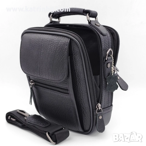 Чанта и портфейл от естествена кожа в черно-Подаръчен комплект за мъж, снимка 4 - Подаръци за мъже - 52414420