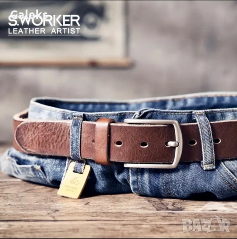 Луксозен, Мъжки, Спортен кожен колан S.WORKER* с кутия /Върхова телешка кожа!, снимка 7 - Колани - 50561964