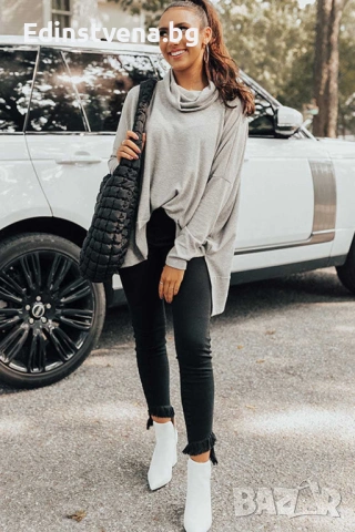 Дамска блуза тип туника в сиво, с поло яка