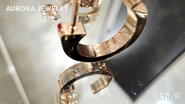 CARTIER Love Rose Gold Hoop 2 Diamonds Small Model Дамски Обеци, снимка 6 - Обеци - 52854739