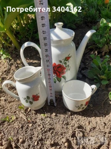 Български порцелан троен сет роза маркировка, снимка 6 - Антикварни и старинни предмети - 50910147