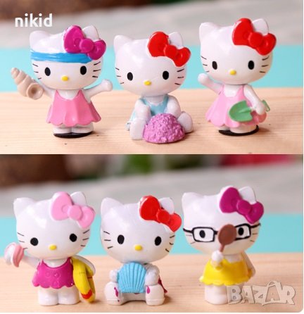 6 бр Hello Kitty Коте Кити малки Пластмасови PVC сет фигурки играчки за торта украса играчка фигурка, снимка 1 - Фигурки - 40841760