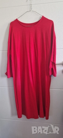 Дамска къса рокля с 3/4 ръкав тип туника размер: М/Л материя: памук цвят: червена подходяща за ежедн