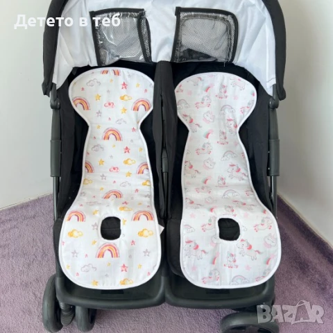 Постелка против изпотяване с 3д меш и муслин Дъга и Ракети за близнаци, снимка 1