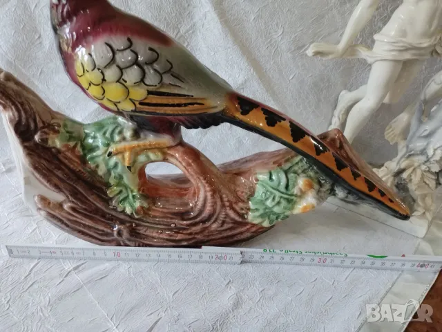 Голяма ретро италианска керамична бутилка от 1970 г. птица фазан, снимка 9 - Други - 49011465