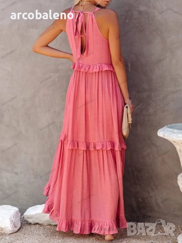 Дамска едноцветна A-силуетна дълга рокля без ръкави, 4цвята, снимка 7 - Рокли - 41125982