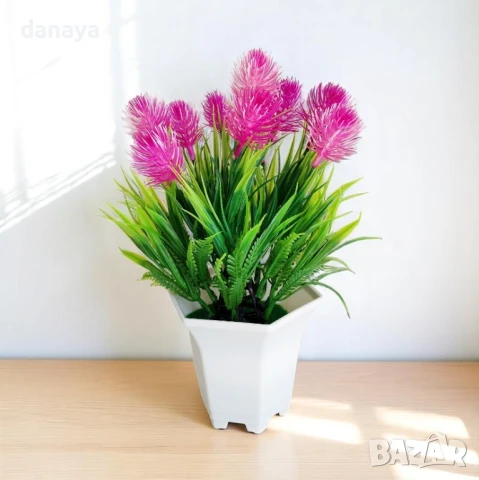 4946 Изкуствено цвете в бяла саксия, 28 см, снимка 5 - Изкуствени цветя - 46788813