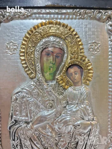 Икона на Света Богородица с Младенеца с изящен релефен обков., снимка 2 - Икони - 56138958