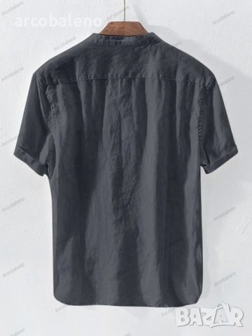 Мъжка едноцветна памучна ленена ежедневна риза с къс ръкав, 5цвята , снимка 5 - Ризи - 41210688