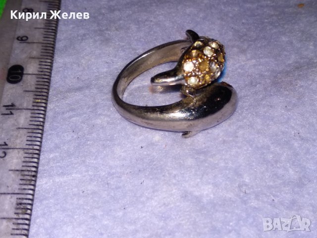 СТАР ПОСРЕБРЕН ФИГУРАЛЕН КРИСТАЛЕН АРТ ПРЪСТЕН - ДЕЛФИНЧЕТА от БЛАГОРОДНА СТОМАНА 14539, снимка 9 - Пръстени - 41649094