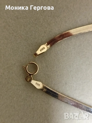 Италианско златно колие тип ,,змия" - плоска плетка., снимка 2 - Колиета, медальони, синджири - 53760917
