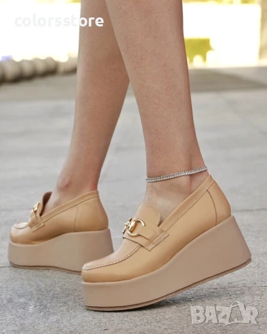 Обувки на платформа - бежова кожа - KLP90 