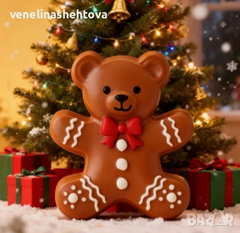 Коледно мече с папионка дълбок силиконов молд форма свещи гипс сапун смола фондан шоколад , снимка 2 - Форми - 52299391