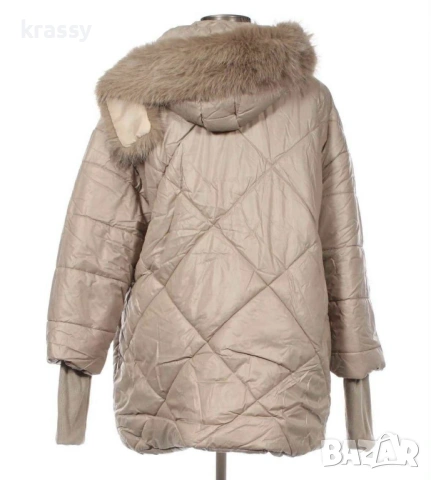 НОВО голямо дамско яке с естествен пух на качулката (размер 2ХЛ), снимка 2 - Якета - 53440216