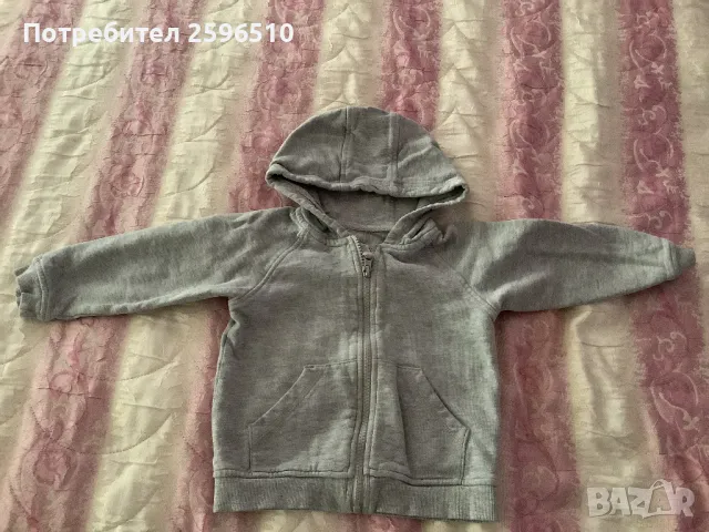 Сив памучен суетшърт с качулка и цип 2-3 годишни