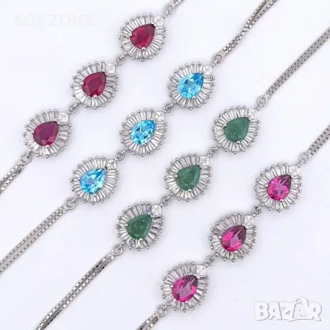 Сребърна Гривна с Топаз/Рубини/Изумруди, снимка 3 - Гривни - 49931535