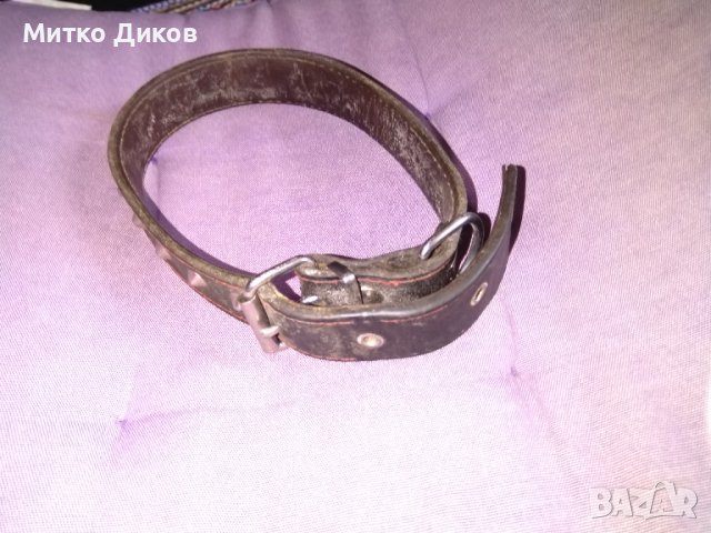 Нашийник естествена кожа за куче 58см х3см и верижка метална с държач естествена кожа 1м