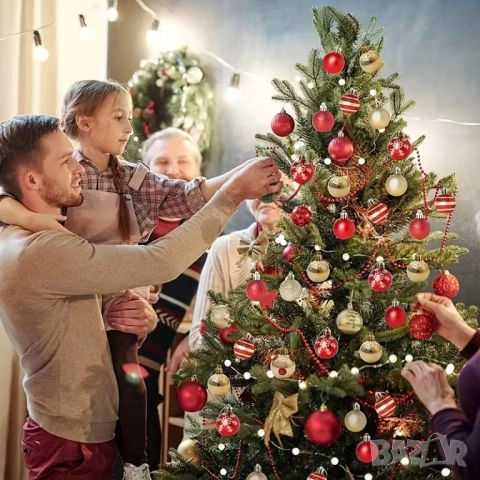 🎄✨ 50бр. Класически Коледни Топки – 4см | Висящи Пластмасови Украшения | УНИКАЛНА ПРОМОЦИЯ |