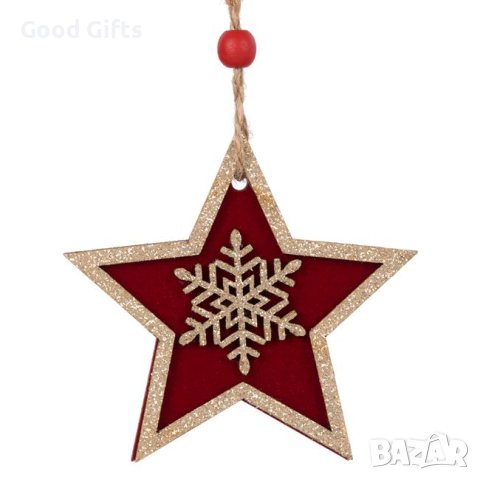5 броя Дървени коледни звезди със снежинка, 8.5см, снимка 2 - Декорация за дома - 42698839
